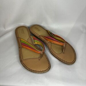Born Women's Leather Sandals Rainbow Straps Cushion Soles FlipFlop thongs Size10